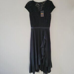 Black Lace & Chiffon Midi Dress – Size Small (NWT)